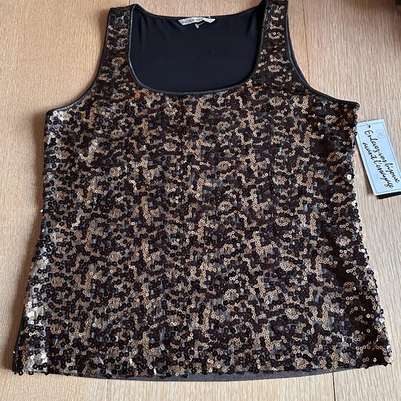 Peter Nygard Tops - Peter Nygard NEW Sequin Metallic Bronze Brown Tank top XL stretch Y2K party sexy